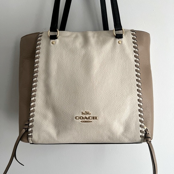 COACH tote north-south pebbled leather color block - Picture 1 of 14